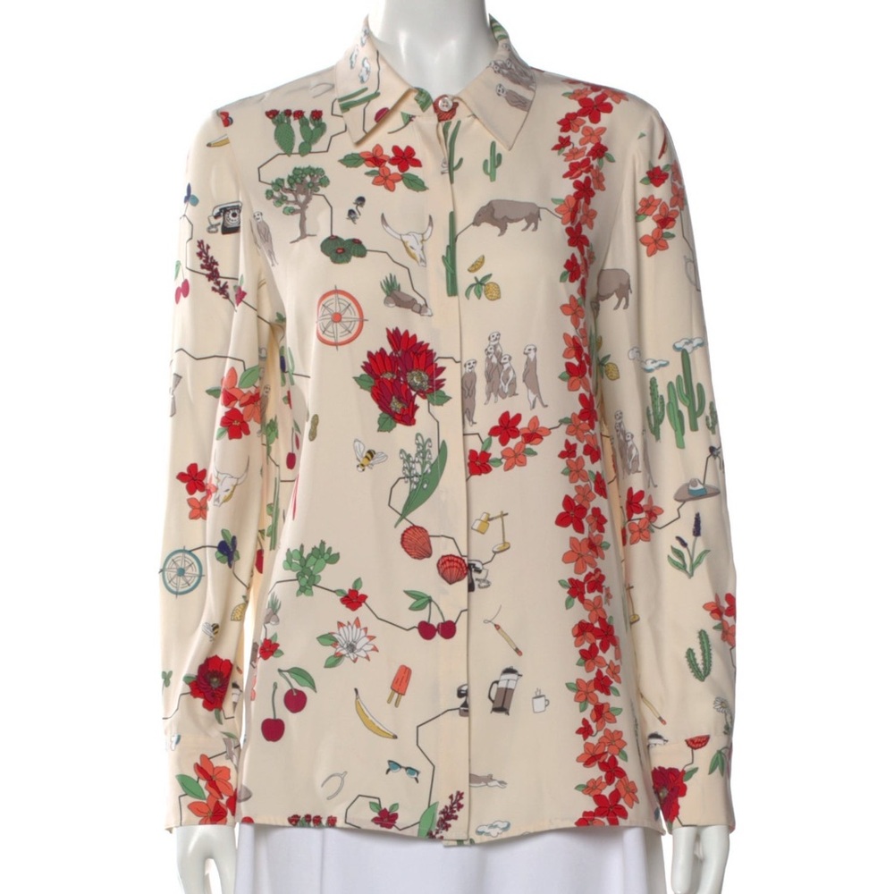 Tory Burch Southwestern Print Cream Floral Button Down Shirt
